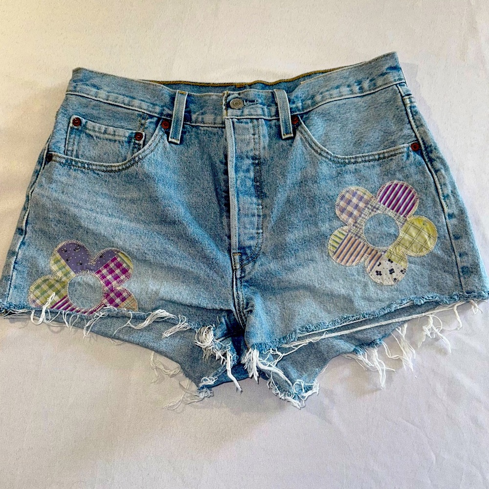 Levi's Light Blue Jean Shorts with Floral Patches